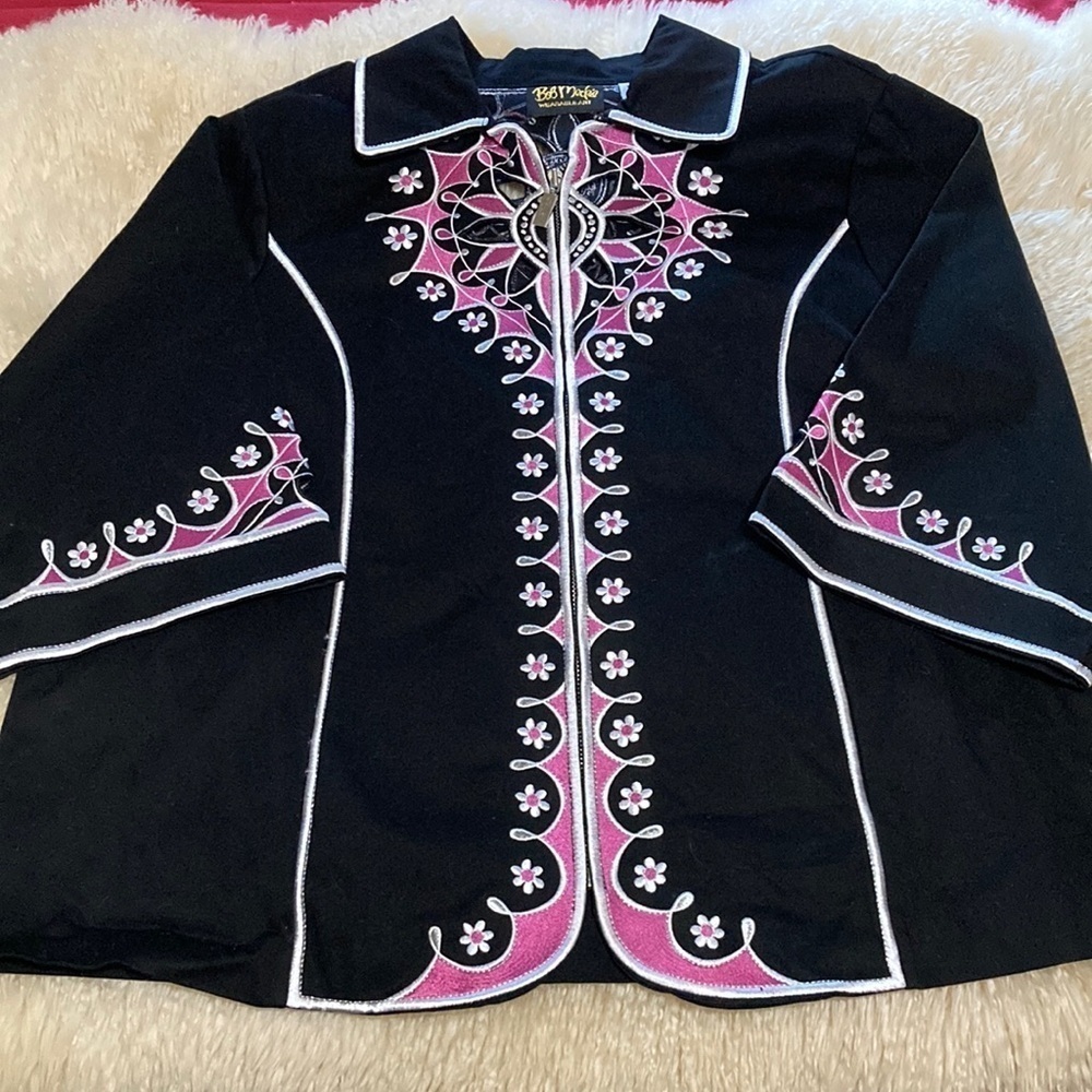 Black and Pink Embroidered Women's Jacket